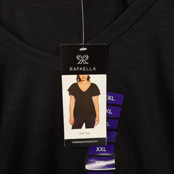 Rafaella Womens Black V-Neck Tiered Ruffle Sleeve Slub Knit Top XXL New - Picture 2 of 9